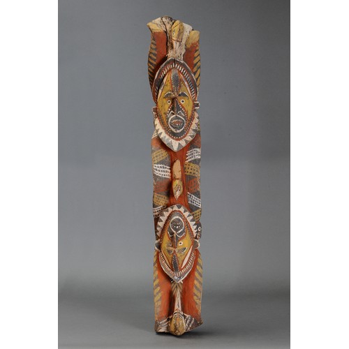 329 - Abelam Carving with Dual Faces & Bird Motif, Maprik, Papua New Guinea. Carved and engraved hardwood ... 