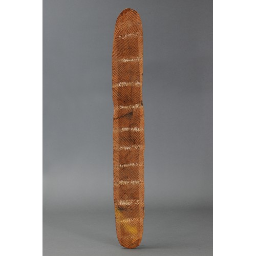 159 - Early Kimberley Shield, Western Australia. Carved and engraved hardwood. Approx L73.5 x 9.5cm. PROVE... 