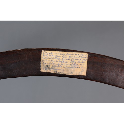 164 - Early Engraved Boomerang, Western New South Wales / Southern Queensland. Carved and engraved hardwoo... 