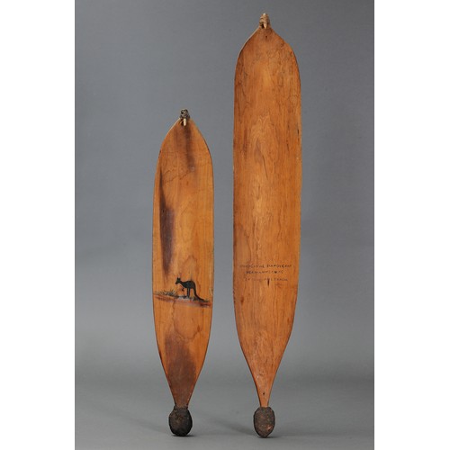 172 - Two HAND-PAINTED Spear Throwers (Woomera), Oscar Namatjira and Walter Ebatarinja, Hermannsburg, Nort... 