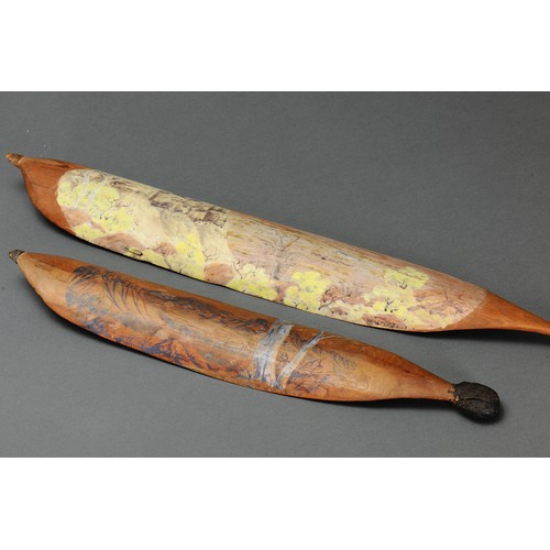 172 - Two HAND-PAINTED Spear Throwers (Woomera), Oscar Namatjira and Walter Ebatarinja, Hermannsburg, Nort... 