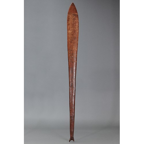 187 - Rare Ceremonial Fishtail CLUB, ARNHEM LAND, Northern Territory. Carved hardwood and natural pigment.... 