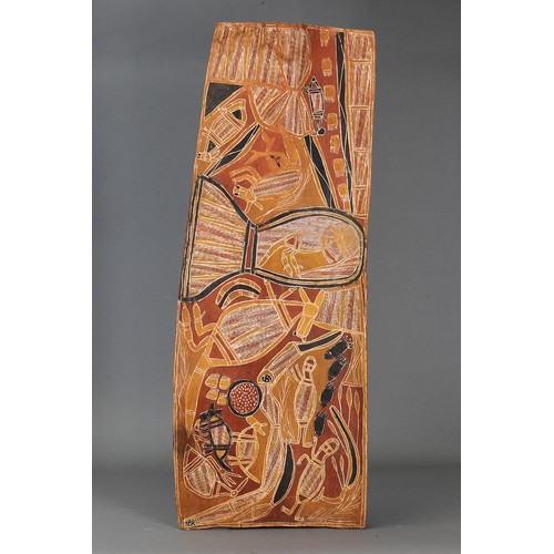 199 - Bob Bilinyarra (c1920-78) Untitled. Natural earth pigments on eucalyptus bark. Approx L113.5 x 44cm.... 