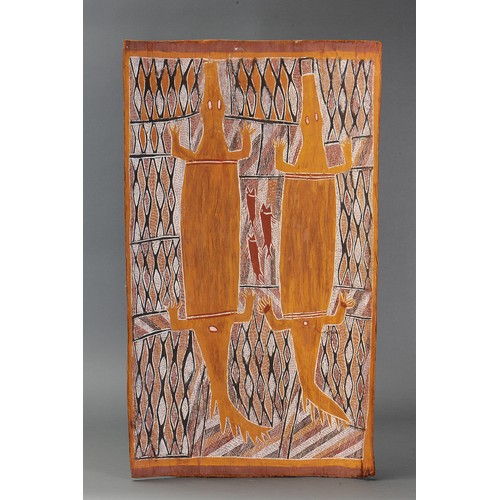 201 - Munggarawuy Yunupingu (c1905-79) Yirritja Designs Associated with BARU ( The Crocodile) C. 1960. Nat... 