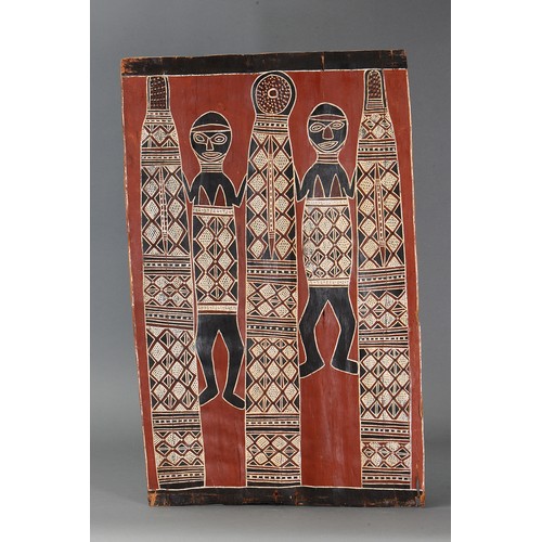 210 - Artist Unknown, Two Figures, Yirrkala, Northern Territory. Natural earth pigments on eucalyptus bark... 