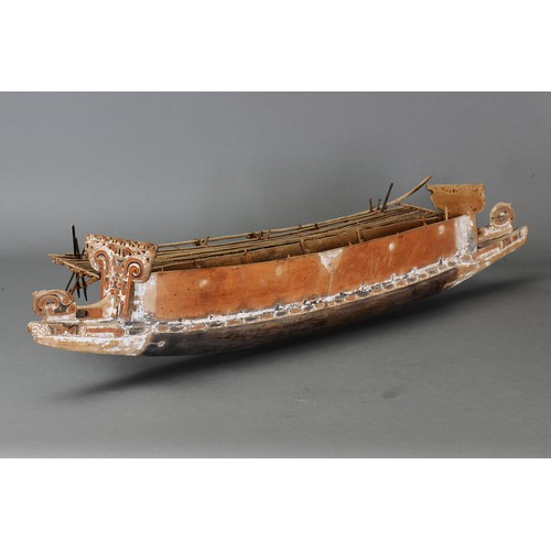 244 - Fine Massim Model Canoe, Trobriand Islands, Papua New Guinea. Carved and engraved wood, fibre and na... 