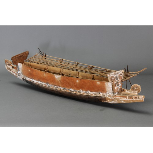 244 - Fine Massim Model Canoe, Trobriand Islands, Papua New Guinea. Carved and engraved wood, fibre and na... 