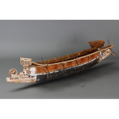 244 - Fine Massim Model Canoe, Trobriand Islands, Papua New Guinea. Carved and engraved wood, fibre and na... 