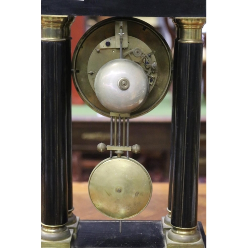 1001 - Antique French Napoleon III portico clock, has pendulum, no key, unknown working condition, approx 4... 