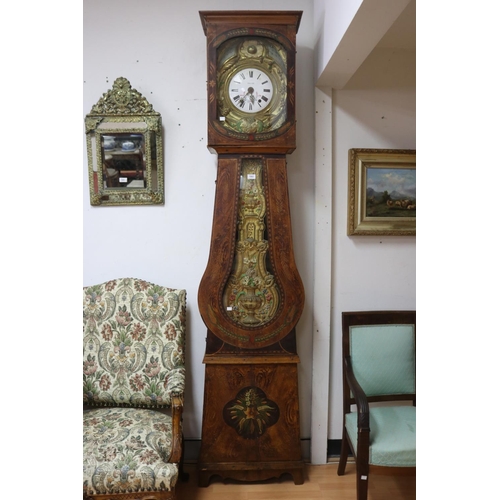 1005 - Antique French Louis Philippe comtoise clock, painted pine case, has key (in office C143.253), has p... 