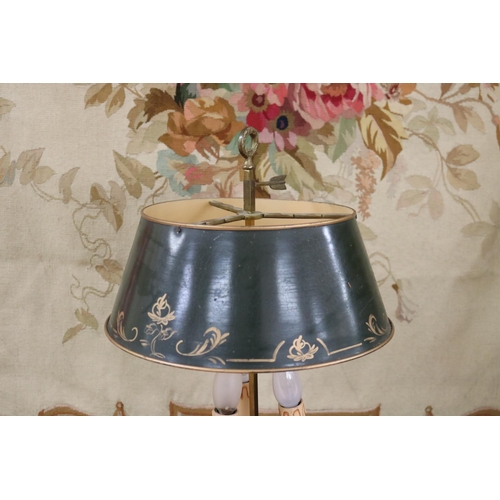 1045 - Vintage French Napoleon III brass & toleware briolette lamp, unknown working condition, approx 56cm ... 