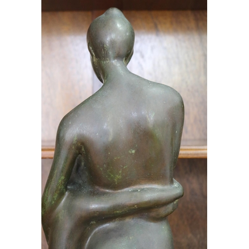 1060 - Contemporary bronze sculpture of Madonna and child on marble base, approx 53cm H x 22cm W x 15cm D