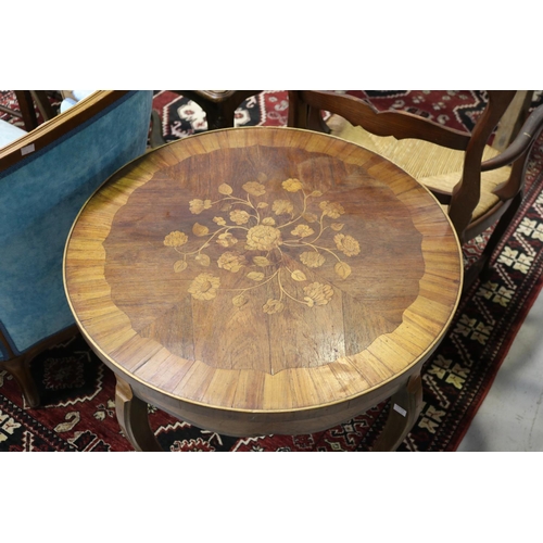 1144 - Vintage French Louis XV style marquetry circular top side table, standing on slender out swept legs,... 