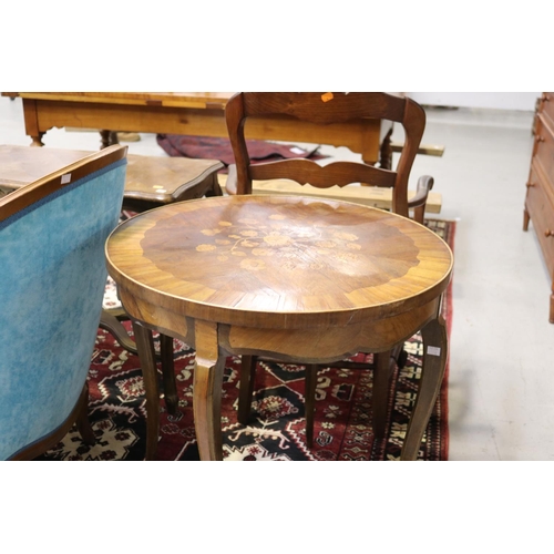 1144 - Vintage French Louis XV style marquetry circular top side table, standing on slender out swept legs,... 