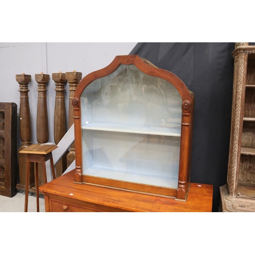 1150 - Antique French shaped top display cabinet, approx 102cm H x 93cm W x 33cm D