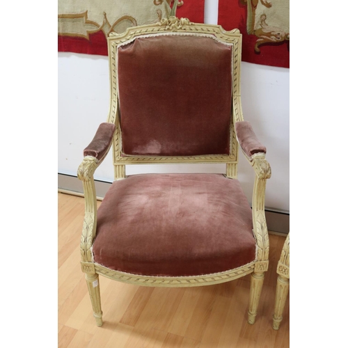 1156 - Pair of antique French Louis XVI style painted frame armchairs, each approx 99cm H x 62cm W x 61cm D... 