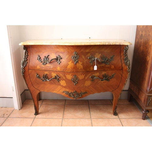 1158 - Good quality vintage French Louis XV revival marble topped commode, floral marquetry two drawers, al... 