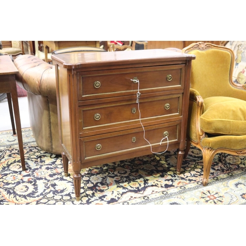 1166 - Vintage French Louis XVI style petite three drawer chest / commode, approx 85cm H x 84cm W x 40cm D