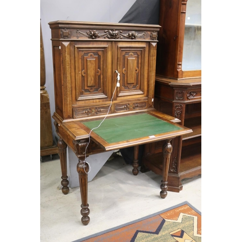 1169 - Antique French Henri II desk, fold out leather writing surfance, approx 145cm H x 86cm W x 57cm D