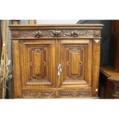 1169 - Antique French Henri II desk, fold out leather writing surfance, approx 145cm H x 86cm W x 57cm D