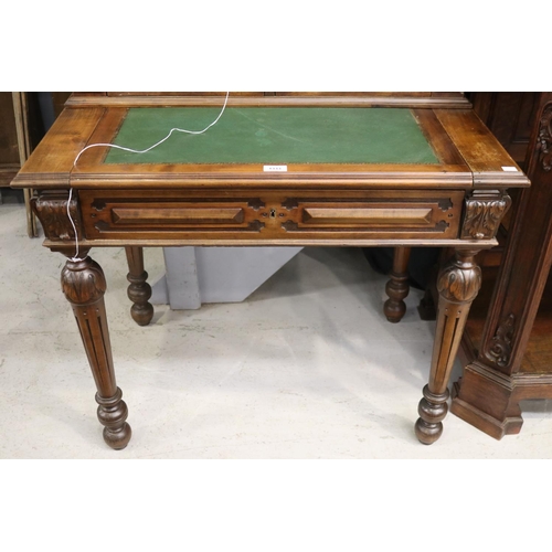 1169 - Antique French Henri II desk, fold out leather writing surfance, approx 145cm H x 86cm W x 57cm D