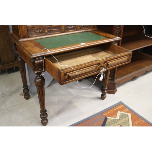 1169 - Antique French Henri II desk, fold out leather writing surfance, approx 145cm H x 86cm W x 57cm D