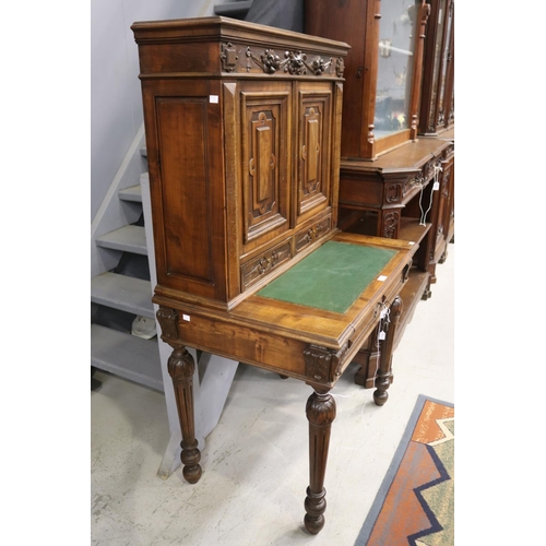 1169 - Antique French Henri II desk, fold out leather writing surfance, approx 145cm H x 86cm W x 57cm D