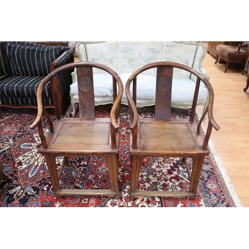 1170 - Pair of old Chinese shoe back armchairs, each approx 98cm H x 61cm W x 58cm D (2)