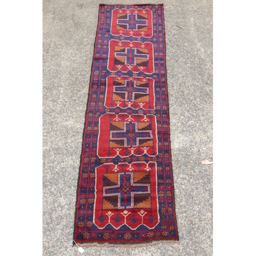 1175 - Handknotted pure wool Persian baluchi, approx 75.5cm x 292cm