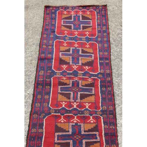 1175 - Handknotted pure wool Persian baluchi, approx 75.5cm x 292cm