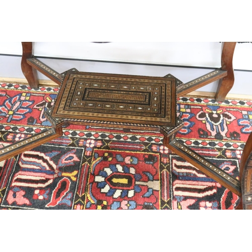 1189 - Traditional Moroccan inlaid table with matching armchairs, well appointed inlay, table approx 78cm h... 