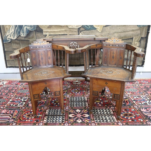 1189 - Traditional Moroccan inlaid table with matching armchairs, well appointed inlay, table approx 78cm h... 