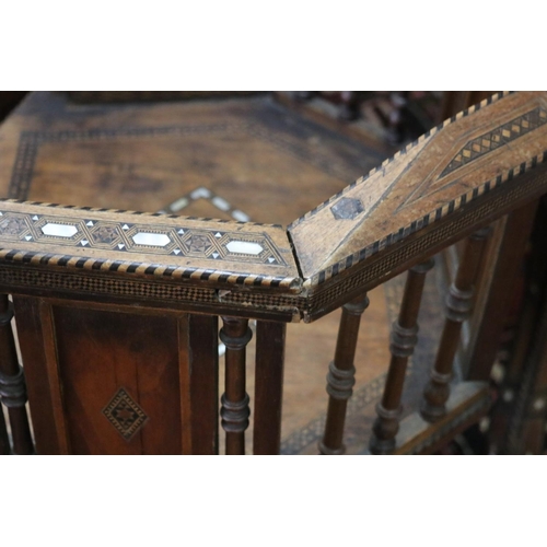 1189 - Traditional Moroccan inlaid table with matching armchairs, well appointed inlay, table approx 78cm h... 