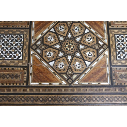 1189 - Traditional Moroccan inlaid table with matching armchairs, well appointed inlay, table approx 78cm h... 