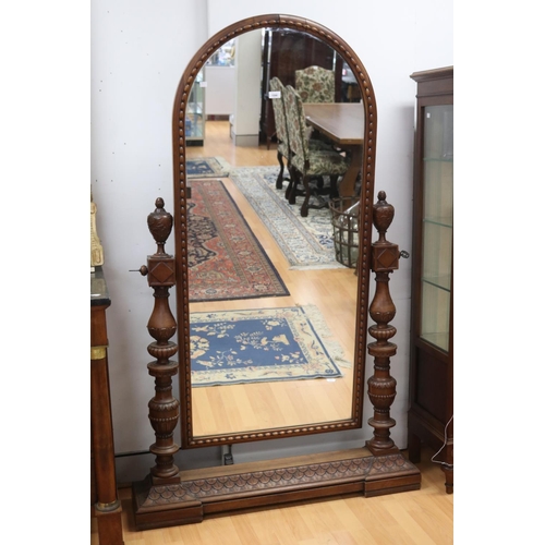 1192 - Impressive antique French carved walnut cheval mirror, approx 177cm H x 110cm W