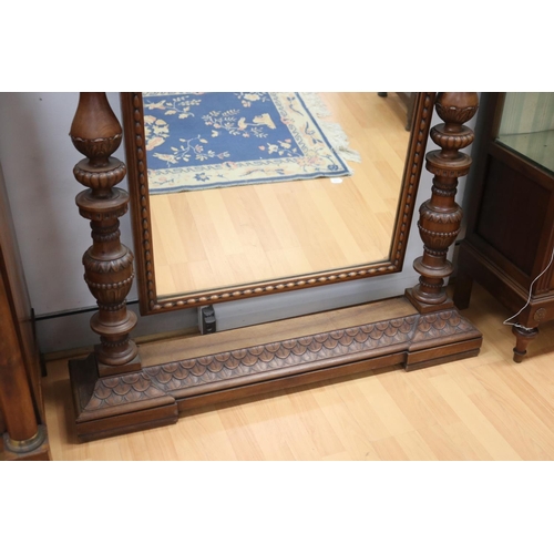 1192 - Impressive antique French carved walnut cheval mirror, approx 177cm H x 110cm W