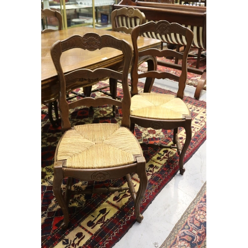 1198 - Six vintage French Louis XV style oak ladder back chairs, with drop in rush seats (6)