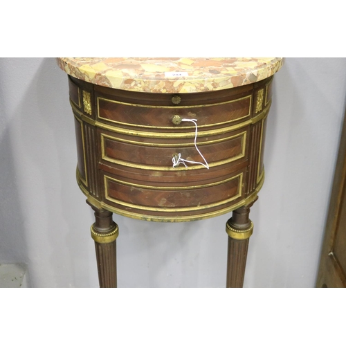 1207 - Antique French demi lune marble topped nightstand, wall mountable, approx 81cm H x 46cm W x 34cm D