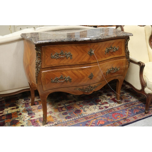 1212 - Vintage French Louis XV style marble topped commode / chest, approx 88cm H x 113cm W x 51cm D