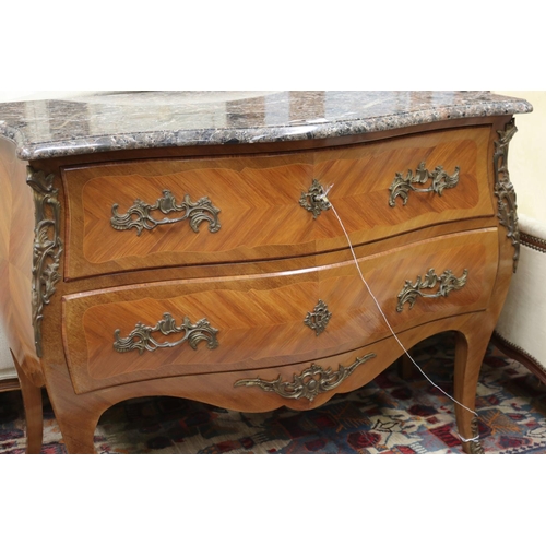 1212 - Vintage French Louis XV style marble topped commode / chest, approx 88cm H x 113cm W x 51cm D