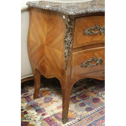 1212 - Vintage French Louis XV style marble topped commode / chest, approx 88cm H x 113cm W x 51cm D