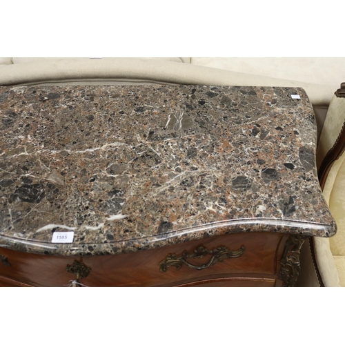 1212 - Vintage French Louis XV style marble topped commode / chest, approx 88cm H x 113cm W x 51cm D