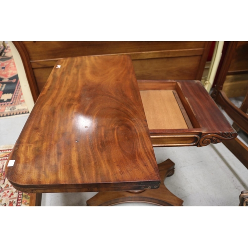 1222 - Antique English William IV fold over card table, missing surface, approx 75cm H x 90cm W x 44cm D (c... 