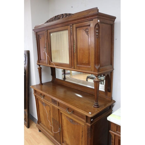 1231 - Vintage French two height walnut buffet, approx 215cm H x 148cm W x 51cm D