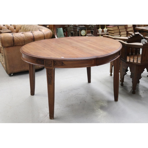 1244 - French Art Deco circular dining table, carved arpon and legs, approx 72cm H x 125cm L x 113cm W