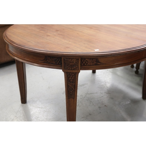 1244 - French Art Deco circular dining table, carved arpon and legs, approx 72cm H x 125cm L x 113cm W