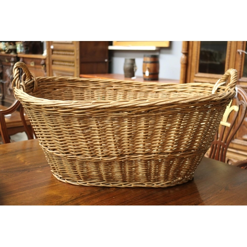 1245 - Old French cane basket, approx 31cm H (ex handles) x 74cm W x 52cm D