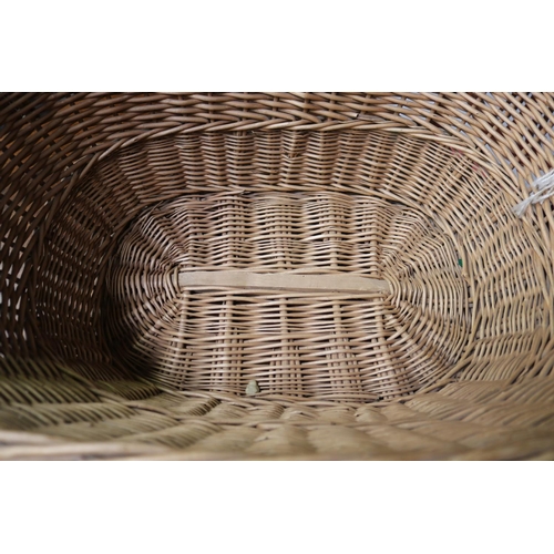 1245 - Old French cane basket, approx 31cm H (ex handles) x 74cm W x 52cm D