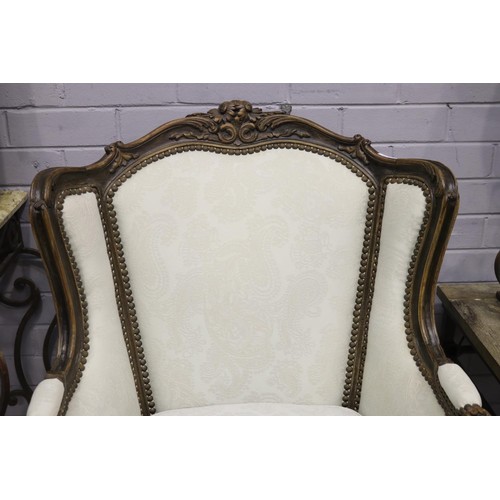 1256 - Good quality French Louis XV style highback armchair, approx 103cm H x 73cm W x 73cm