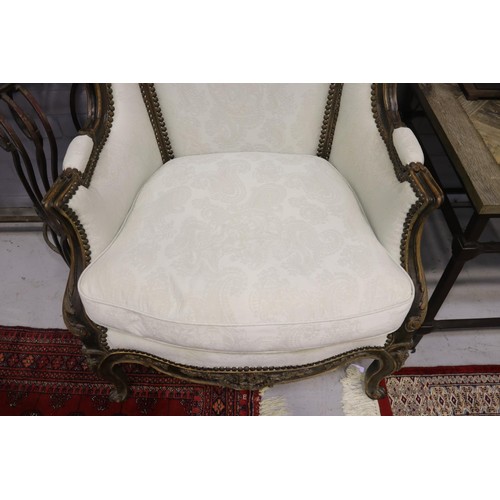 1256 - Good quality French Louis XV style highback armchair, approx 103cm H x 73cm W x 73cm